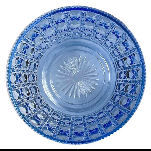Mid Century Glass Candy Dish Bowl Windsor Pattern By Indiana Glass Vintage Blue - Picture 3 of 5